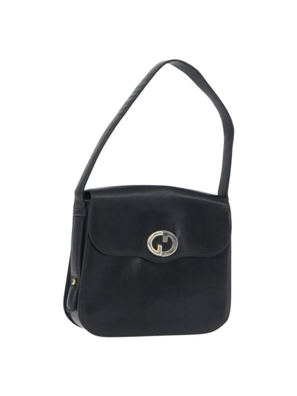 Authentic GUCCI Shoulder Bag Leather Navy Gold